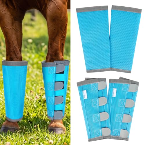 Image of Fly Boots for Horses Set of 4 with Reflective Vercros, Loose Fitting Mesh Horse Fly Boots Leggings, Adjustable Equine Leg Wraps & Socks, Stay Up Not Sag, No Rub