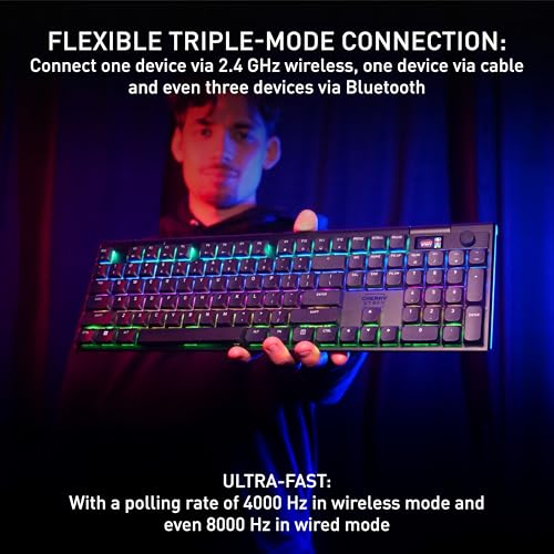 Image of MX 10.1 Wireless, Cordless Low-Profile Gaming Keyboard | Multi Device with Rotary Knob Display MX LP 2.0 Red Switches, Black