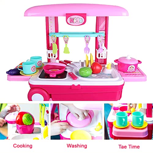 Image of Wembley Kitchen Set for Kids Girl Big Size Cooking Set Toys Trolley - BIS Approved - Made in India