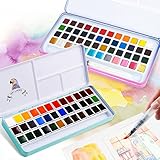 2 Pack of MeiLiang Watercolor Paint Set 84 Vivid Colors Includes12 Metallic Glitter Solid Colors in Pocket Box with Metal Ring and Watercolor Brush, Art Gift