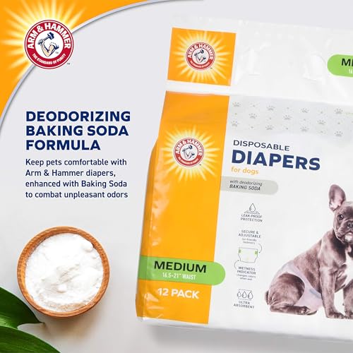 Image of Arm & Hammer for Pets Disposable Female Dog Diapers with Odor Control and Wetness Indicator, Leak Resistant Dog Diapers for Incontinence and Heat Cycles, Size Medium 16.5-21 in Waist, 12 Count