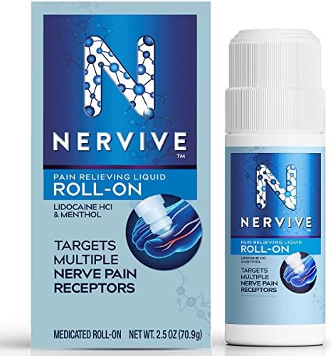 Nervive Nerve Care Pain Relieving Roll On, Fast Acting No-Mess Topical Pain Reliever with Maximum Strength Lidocaine and Menthol to Relieve Pain in Toes, Feet, Fingers, Hands, Legs & Arms, 2.5oz