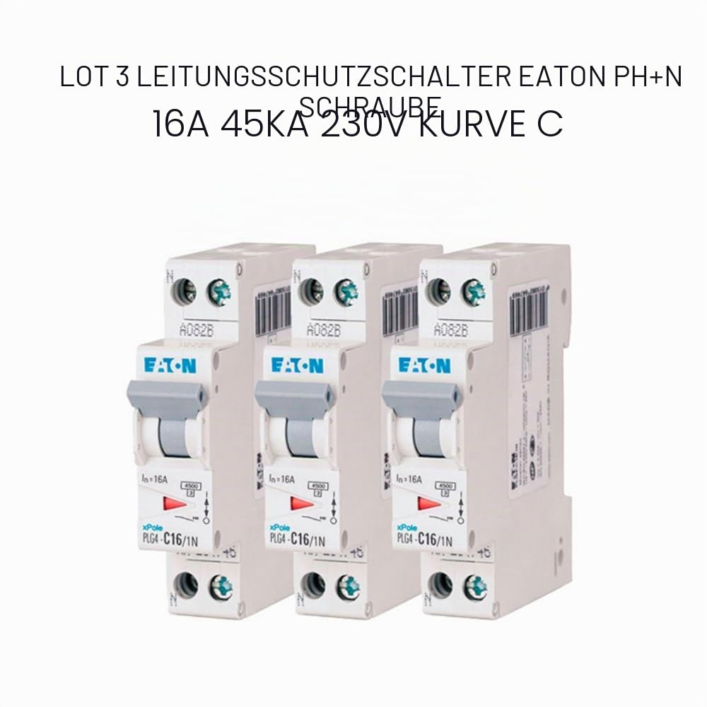 EATON 264746 PLG4-C16/1N – MODULARER DISJONCOR PH/N – Weiß – Griff Grau – 1P+N / 16 A – C-KURBE – Schraubanschluss – 3 Leistungsschalter