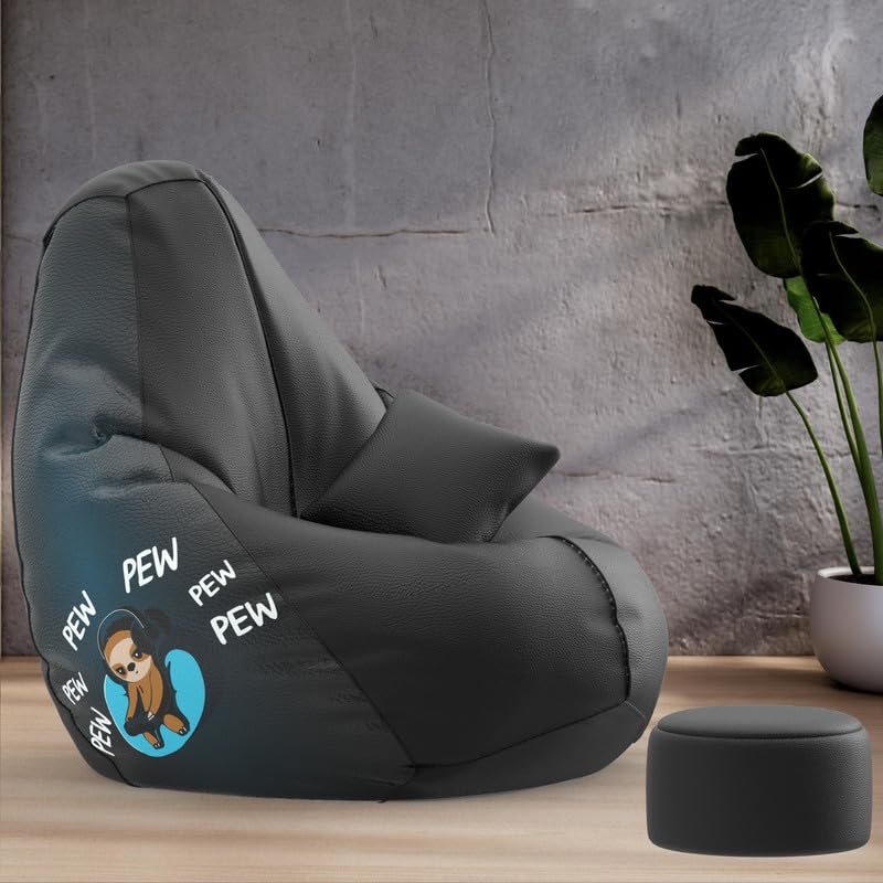 Biggie Bean Bag Cover 4XL Evergreen Classics Bean Bag-Loud Prints-Soft Landings-Styled with Free Cushion & Footrest (Matching Color : Printed Pewpew-Black)-image-20