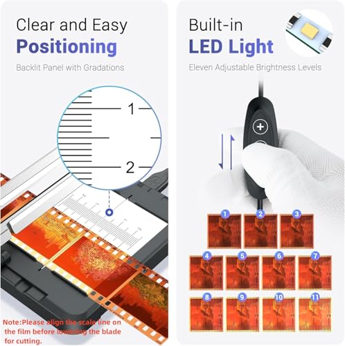 Image of Professional Slide Film Cutter for 35MM & 120 Medium-Format Negatives,Negative Cutter with Built in 11 Levels Adjustable Backlight Slide Film Old Photo Cutting Straight Accessories