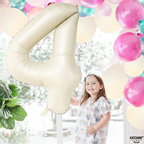 Image of KatchOn Cream White 4 Balloon Number 40 Inch, 4th Birthday Decor for Party | Number 4 Balloons for Birthdays, Creme Number 4 Balloon, 4 Year Old Balloon for 4th Birthday Party Supplies
