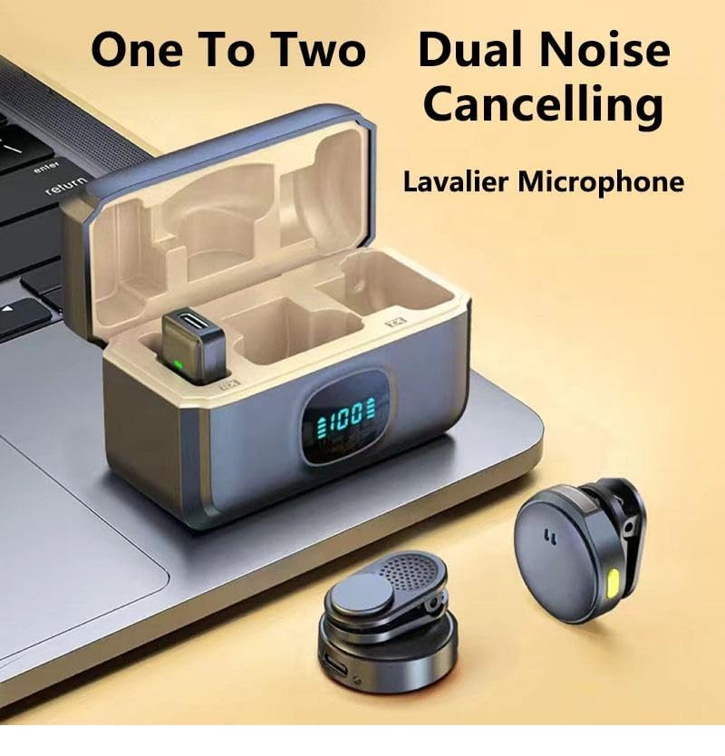 Image of Wireless mic for YouTube Round Magnetic Button Microphone with Dual Noise Reduction, Digital Display, Charging Case, Professional Recording YouTube vlogging