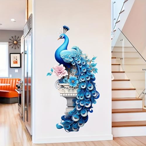 Vinilo Decorativo 3D Pavo Real Azul Elegante miniatura 4