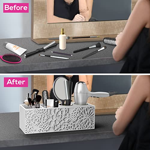 CRATEHILL Hair Tool Organizer - Bathroom Hair Dryer Storage is Beautiful and Elegant for Vanity Accessories, Wall Mount Curling Iron, Blow Dryer Holder, and Hot Tools Organizer - Bathroom Organization