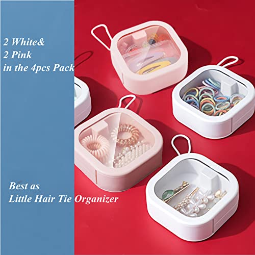 REVAXUP 4pcs Hair Tie Organizer,Portable Travel Qtip Holder,Kids Hair Accessory Box can Be Stackable/Hung,Best for Hair Accessory Storage or Small Items Organizer on Desktop,pink&white - Image 4