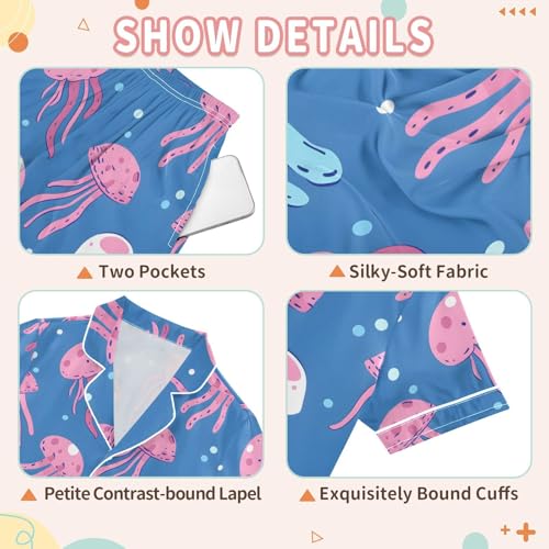 Jellyfish Pattern Pajamas Set Summer Button Down Sleepwear Pjs Sets Comfy Loungewear3