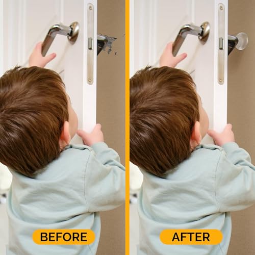 Image of Ducki Door Stoppers for Wall 2 inch (4 Black Glass) Self Adhesive & Discreet Home Door Knob Wall Protector - Quiet Door Bumper with Secure Adhesive - Rubber Door Stops, Shock Absorbent Door Handle Stopper