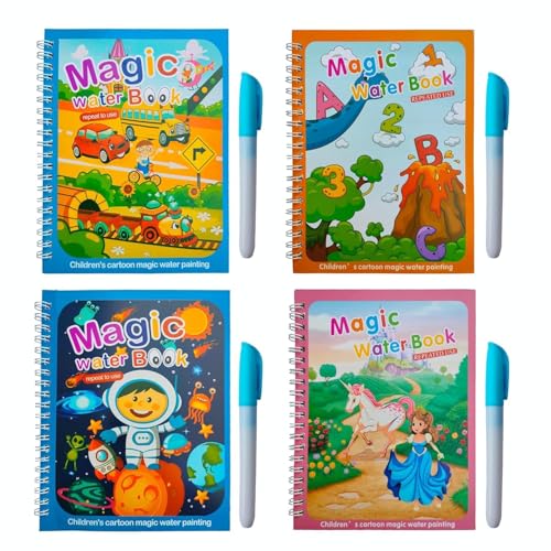 Image of LOTUSLANE Magic Water Book Set with Water Pen, Children's Reusable Cartoon Painting Book, Themed Drawing Book