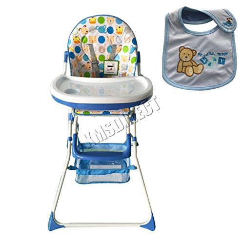FoxHunter Portable Baby High Chair Infant Child Toddler Booster Nursery Furniture Folding Feeding Seat with Tray Storage Basket Bib Blue