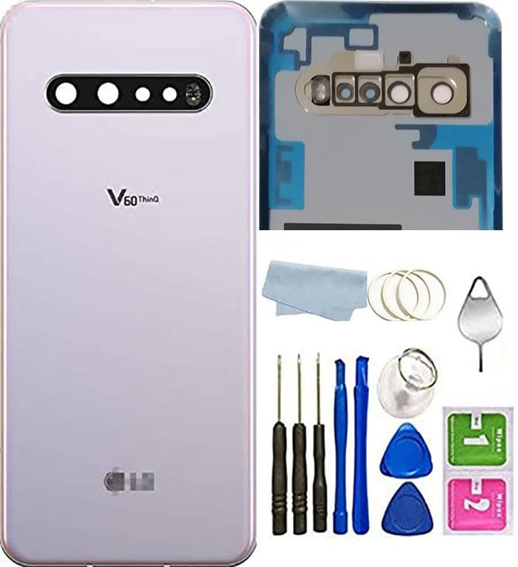 BSDTECH V60 ThinQ Back Glass Cover Replacement Housing Door with Tape Parts for LG V60 ThinQ V600 5G All Model with Tools (Classy White)