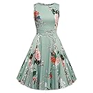 ACEVOG Women Audrey Hepburn Sleeveless 1950s Vintage Rockabilly Dress Light Gray S