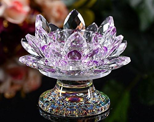 Crystal Lotus Flower Tealight Candlesticks Holder 4.5 Inch Purple