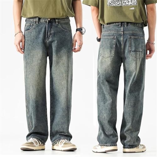 Men Baggy Pants Summer Straight Cut Loose Denim Pants Streetwear Pockets Vintage Wide Leg Jeans 5