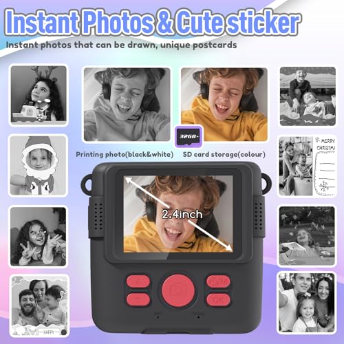 Image of ESOXOFFORE Kids Camera Instant Print, Christmas Birthday Gifts for Kids Age 3-12, Selfie Digital Camera with 1080P Videos,Toddler Portable Travel Cameras Toy for 4 5 6 7 8 9 Year Old Boys Black