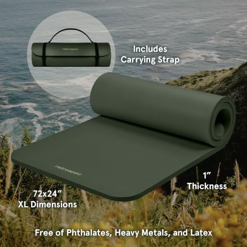 Image of Retrospec Solana Yoga Mat 1 inch Thick w /Nylon Strap for Men & Women - Non Slip Exercise Mat for Home Yoga, Pilates, Stretching, Floor & Fitness Workouts