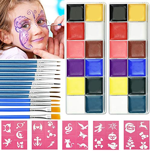 Preisvergleich Produktbild CODIRATO Kinderschminke Set Gesicht Farbe Schminkpalette Face Paint Set mit Professionelle Pinsel Wasserlösliche Fasching Gesichtsbemalung Schminke Set für Kinder Party Halloween Karneval, 24 Farben
