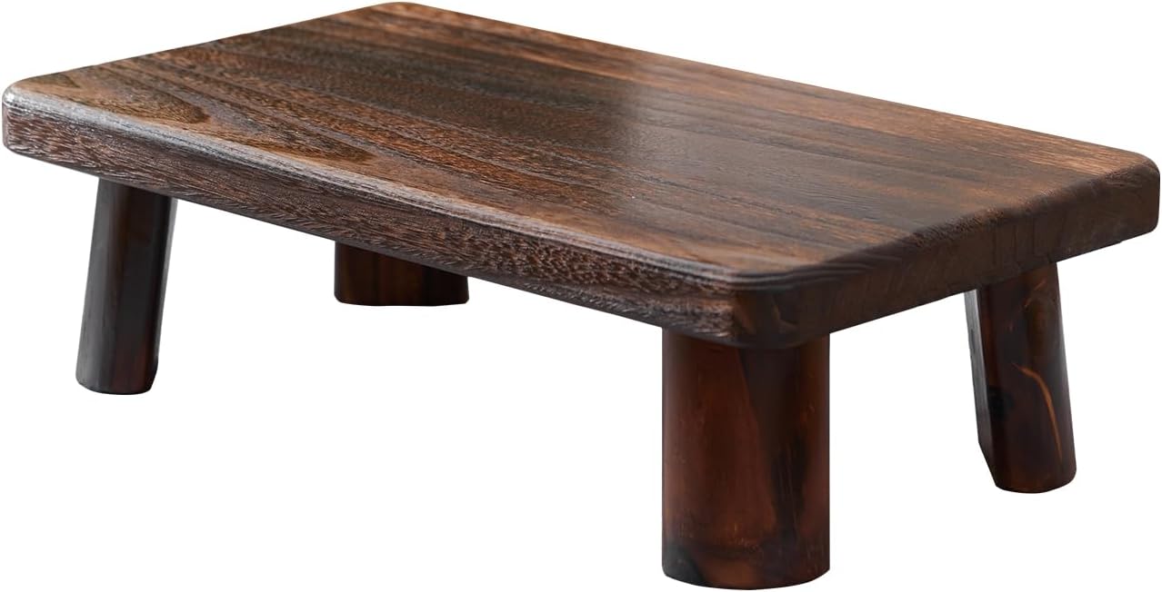 Japanese Style Wood Convertible Low Table - Multifunctional Meditation Tea Stool Bench,Floor Seating & Altar for Small Spaces, Indoor Outdoor Use