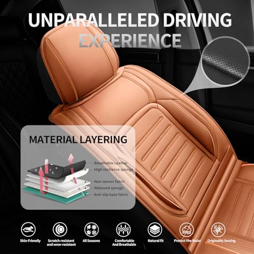 Image of Fit Equinox Premium Leather Car Seat Covers Compatible with Chevy Equinox 2011-2026, Breathable, Wear Resistant, Airbag Compatible, All-Weather Protection & Full Coverage, Full Set Brown