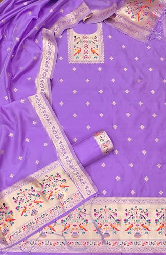 Image of DEVANGI Women's Banarasi Silk Unstitched Salwar Suit Dress Material With Dupatta