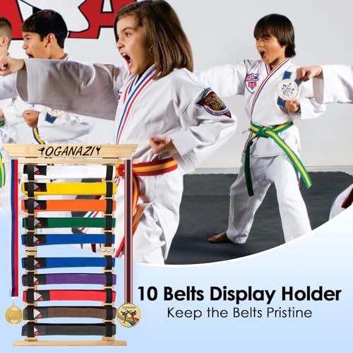 SUMNACON Kampfsport Gürtelhalter für 10 Gürtel Bambus Taekwondo-Gürtelständer Wandmontage Gürtel Display für Medail Judogürtel Karategürtel Ninjitsu-Gürtel als Personalisierbare Geschenk(kein Gürtel)