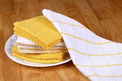Amour Infini Cotton Terry Kitchen Dish Cloths | Set Of 8 | 12 X 12 Inches | Super Soft And Absorbent |100% Cotton Dish Rags | Perfect For Household And Commercial Uses | Yellow #TOP3