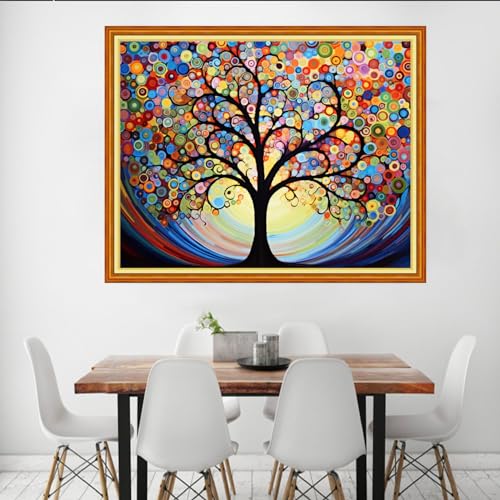 Image of Dooxvey Cross Stitch Kits for Adults Beginners,Full Range of Cross-Stitch Stamped Kits Needlepoint Kit for Beginners Embroidery Kits 11CT Crossstitch Patterns-Magic Starry Sky Tree 16x20 inch
