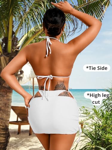 Image of ShawGobow Womens 3 Piece Leopard Bikini Set,Triangle String High Cut Thong Sexy Swimsuit & Coverup Skirt,Pool Party Outfit