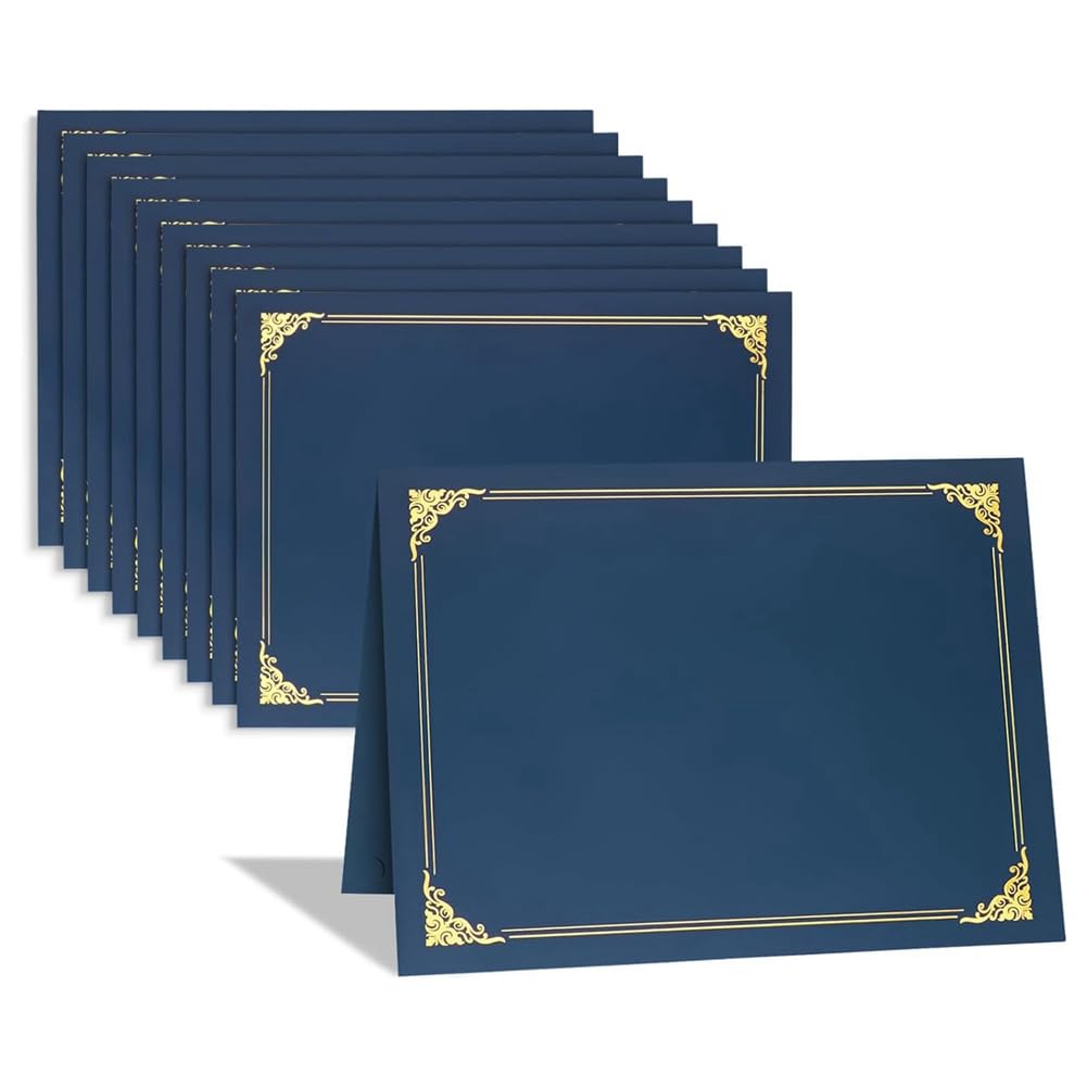 TOBEOME 10 Piece Certificate Holders, Diploma Holders Certificate Covers with Gold Foil Border Blue Paper for Letter Size 8.5x11 Inch