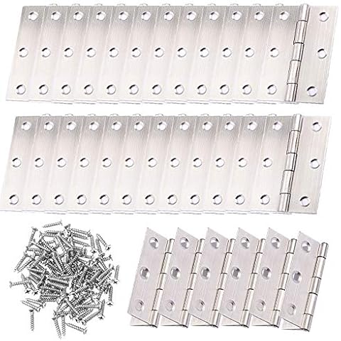 Sweieoni 1Inch Stainless Steel Hinges Folding Butt Hinges Connectors Drawer Hinges Home Silver Hinge Furniture Door Hinge Hardware Hinge Metal Butt Hinge (25Pcs Hinge+150PCS Screws) Cover