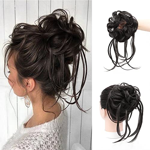 MSCHARM Messy Bun Hair Piece Lengthen Tousled Updo Hair Buns Hair Piece Wavy Messy Hair Bun Scrunchies for Women Synthetic Messy Curly Hair Bun Scrunchie Extensions with Elastic Rubber Band Ponytail Hair Accessories(Black Brown)