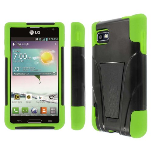 Empire MPERO IMPACT X Series Kickstand Case for LG Optimus F3 - Retail Packaging - Black/Neon Green