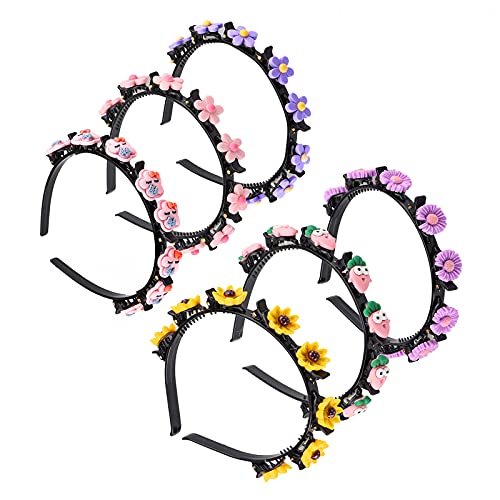 2021 Girl Sweet Princess Hairstyle Hairpin, Double Layer Cartoon Headbands with Clips Twist Plait Hair Tools, Fashion Headbands Double Bangs Hairstyle Hairpin Headbands for Women Girls (6pcs)
