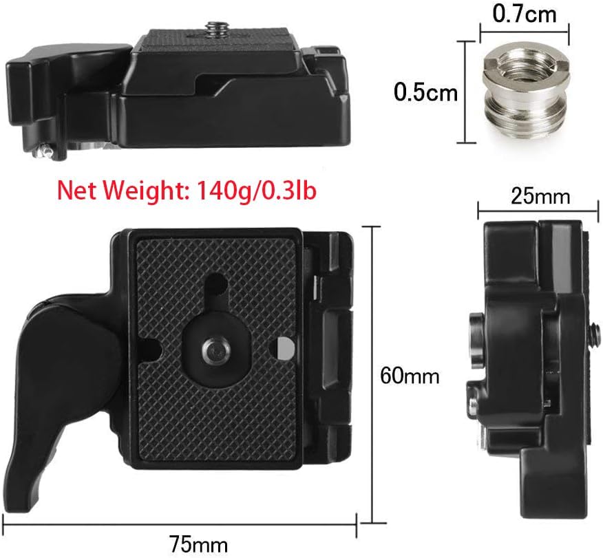 Miniatura 5 de UTEBIT 323 RC2 Placa de liberación rápida para trípode, adaptador de conexión rápida de metal con tornillo de cámara de 14 y 38 pulgadas, placa de