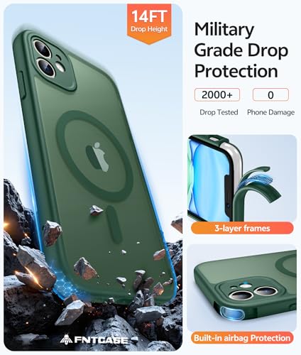 Image of FNTCASE for iPhone 11 Case: [Compatible with Magsafe] Translucent Matte Magnetic Cases [Full Camera Protection] Military Grade Shockproof Protective Phone Cover - Green