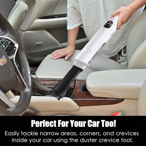 Image of Handheld Vacuum Cordless, Lightweight 1.4lb with Powerful Suction, Charging Dock, Single Touch Empty and Detachable Dust Cup, Portable Mini Car Vac for Home Office and Pet Hair (Linen White)