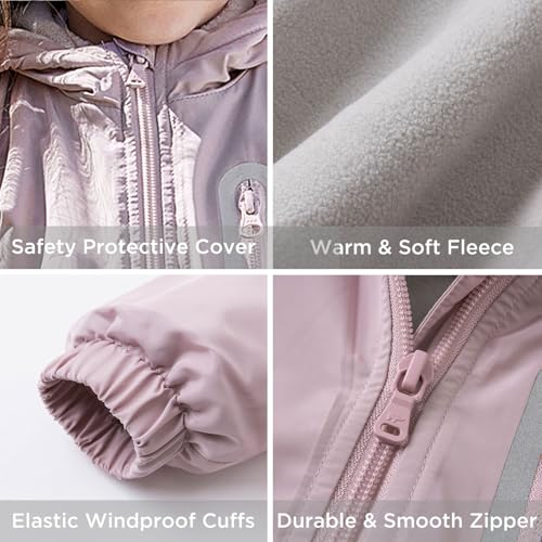 DAVE&BELLA Toddler Boys Girls Windbreaker Jacket, Hooded Solid Rain Jacket Kids Warm Fleece Lining Zip Up Outerwear Dust Coat3