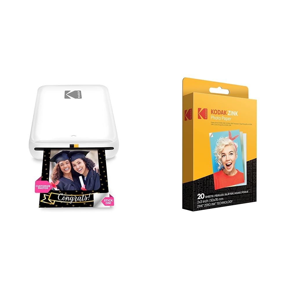 KODAK Step stampante Stampante fotografica portatile, wireless, tecnologia ZINK Zero Ink & ZINK - Carta fotografica, Formato 2"x3", Confezione da 20 fogli