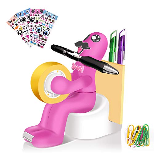 Creative Office Desktop Accessories with Tape Dispenser, Paperclips, Sticky Notes, Desk Storage Organizer Combined Notepad Holder/Pen Holder, Perfect for Office, Home or School (purple)