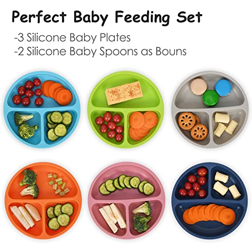 Kingkam Kids Divided Plates -100% Safe Bpa Free Soft Silicone Baby Toddler Plate, Dishwasher-Microwave Safe & Unbreakable Feeding Set #TOP1