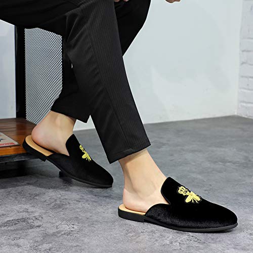 Image of FLQL Mens Shoes Luxury Velvet Gold Buckle Slip-on Penny Loafers Casual Smoking Slippers Indoor Outdoor Sandals Black Size 7-13
