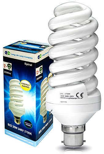 35w Energy Saving Spiral Light Bulb 175w Equivalent Very Bright Bayonet Cap B22 New Advanced T3 Technology Instant Light