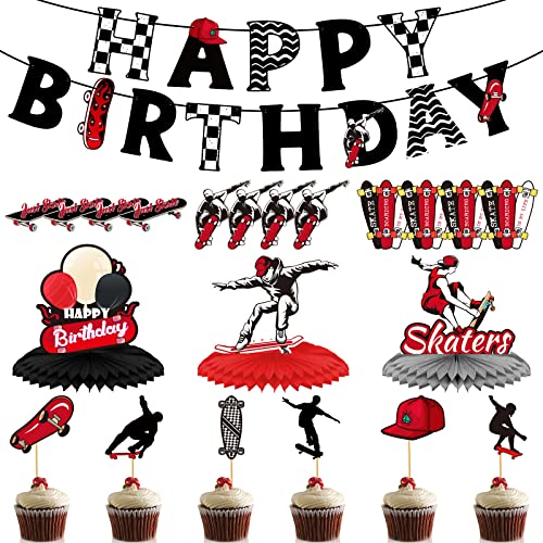 34 Pieces Skateboard Party Decorations Skateboard Cupcake Toppers Skateboard Birthday Decorations Skateboard Table Centerpieces Skateboard Birthday Banner for Boys and Girls Birthday Party Decorations