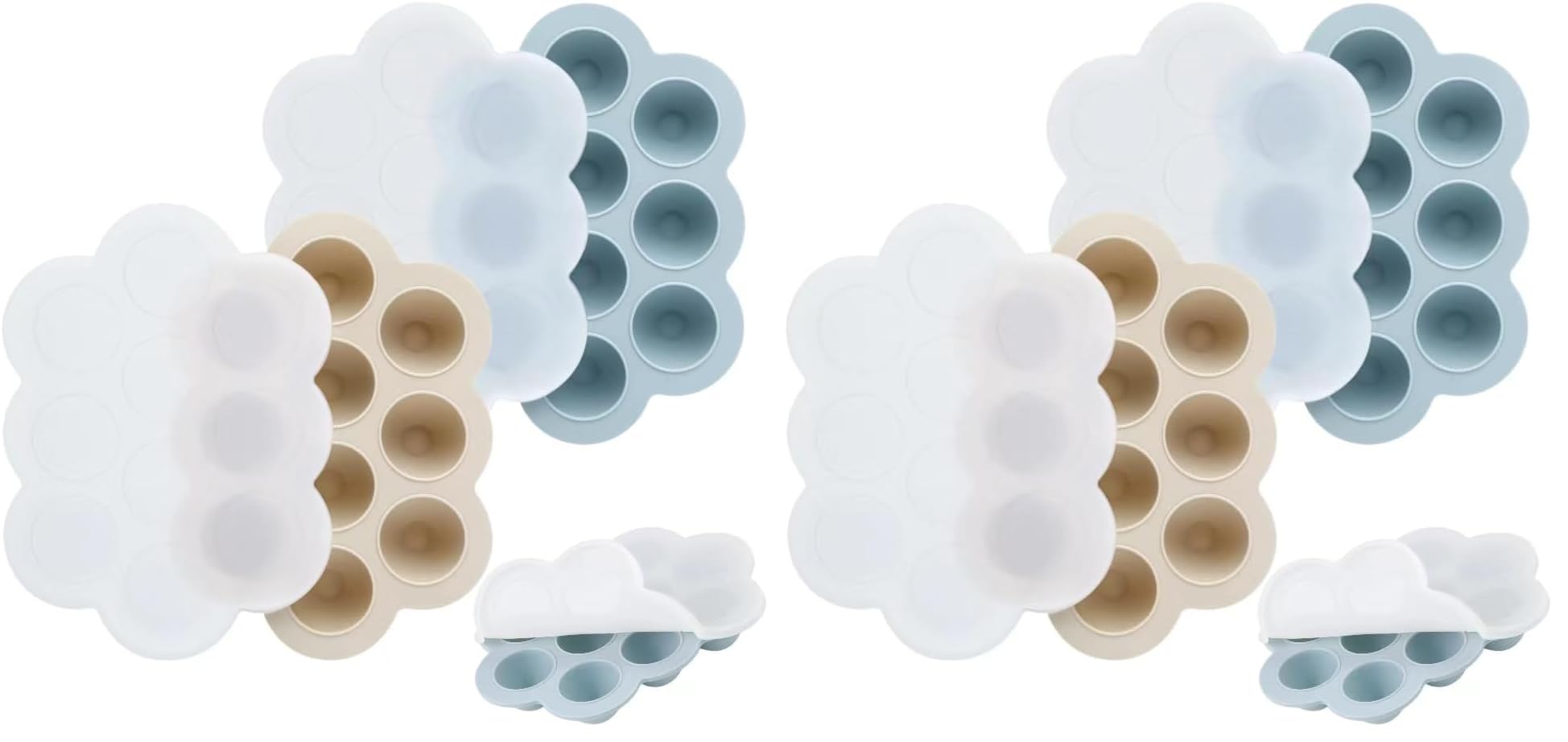 PandaEar Lot de 4 Plateaux de Congélation pour Aliments pour Bébé avec Couvercles, Plateau d'Alimentation et Anneau de Dentition en Silicone, Bac à Glace pour Nourriture Maison pour Bébé