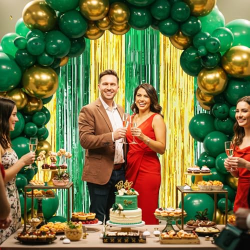 Image of BEISHIDA 2Pcs Green Gold Door Streamers Congrats Grade 2025 Decoration Backdrop Foil Fringe Tinsel Party Streamers Curtains Backdrops for Birthday 2026 Graduation St Patrick's Day (3.28 ft x 6.56 ft)