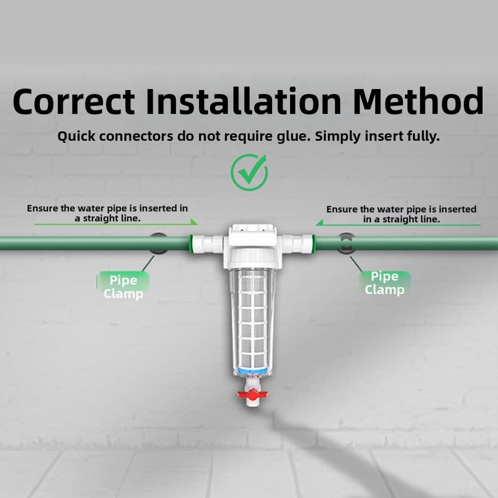 GLOBALHUT Whole-House - Prefiltro de filtro de agua, filtro de arena de sedimentos de 342 mm, carcasa de plástico con sistema de filtración de sedimentos autolimpiante de succión inversa (12 pulgadas)